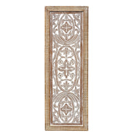 Rectangular Mango Wood Wall Panel Hand Crafted With Intricate Carving, White and Brown - BM01908