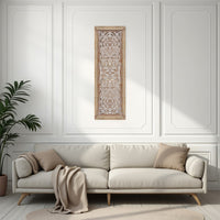 Rectangular Mango Wood Wall Panel Hand Crafted With Intricate Carving, White and Brown - BM01908