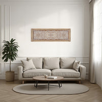 Rectangular Mango Wood Wall Panel Hand Crafted With Intricate Carving, White and Brown - BM01908