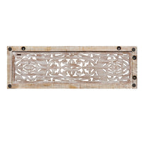 Rectangular Mango Wood Wall Panel Hand Crafted With Intricate Carving, White and Brown - BM01908