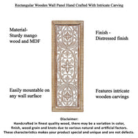 Rectangular Mango Wood Wall Panel Hand Crafted With Intricate Carving, White and Brown - BM01908