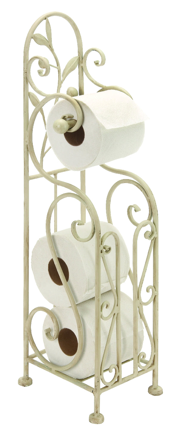 Benzara Classic Free standing Metal toilet paper holder, White - BM05342
