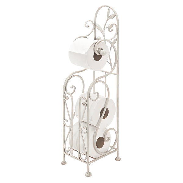 Benzara Classic Free standing Metal toilet paper holder, White - BM05342