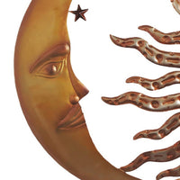 21 Inch Handcrafted Sun and Moon Accent Wall Decor, Round Metal Wall Mount, Rustic Gold, Bronze - BM05395