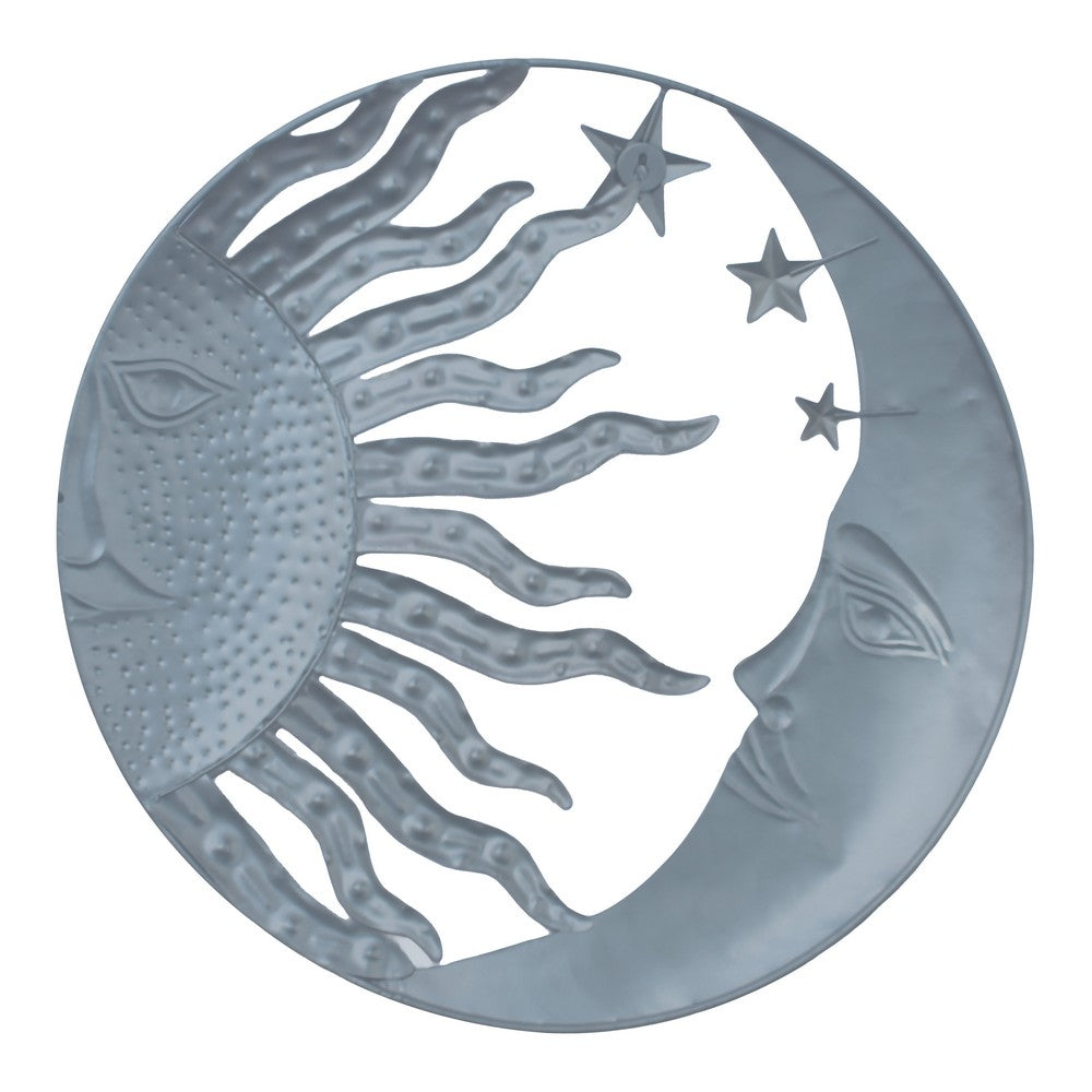 21 Inch Handcrafted Sun and Moon Accent Wall Decor, Round Metal Wall Mount, Rustic Gold, Bronze - BM05395