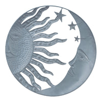 21 Inch Handcrafted Sun and Moon Accent Wall Decor, Round Metal Wall Mount, Rustic Gold, Bronze - BM05395