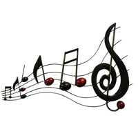 26 Inch Handmade Metal Wall Mount Accent Decor with Musical Notes and Treble Clef, Black, Red - BM05414