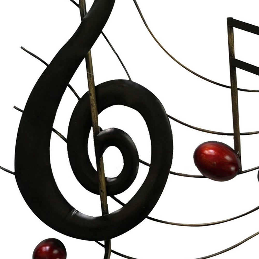 26 Inch Handmade Metal Wall Mount Accent Decor with Musical Notes and Treble Clef, Black, Red - BM05414