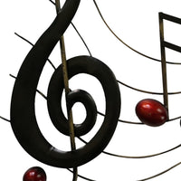 26 Inch Handmade Metal Wall Mount Accent Decor with Musical Notes and Treble Clef, Black, Red - BM05414