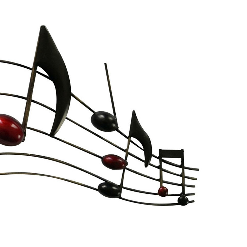 26 Inch Handmade Metal Wall Mount Accent Decor with Musical Notes and Treble Clef, Black, Red - BM05414