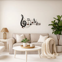 26 Inch Handmade Metal Wall Mount Accent Decor with Musical Notes and Treble Clef, Black, Red - BM05414