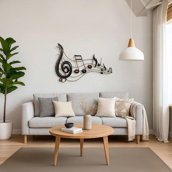 26 Inch Handmade Metal Wall Mount Accent Decor with Musical Notes and Treble Clef, Black, Red - BM05414
