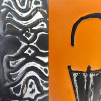 21, 16 Inch Metal Umbrella Stands, Black Engraved Artwork, Set of 2, Orange - BM07627