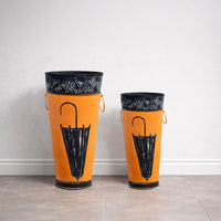 21, 16 Inch Metal Umbrella Stands, Black Engraved Artwork, Set of 2, Orange - BM07627