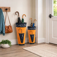 21, 16 Inch Metal Umbrella Stands, Black Engraved Artwork, Set of 2, Orange - BM07627