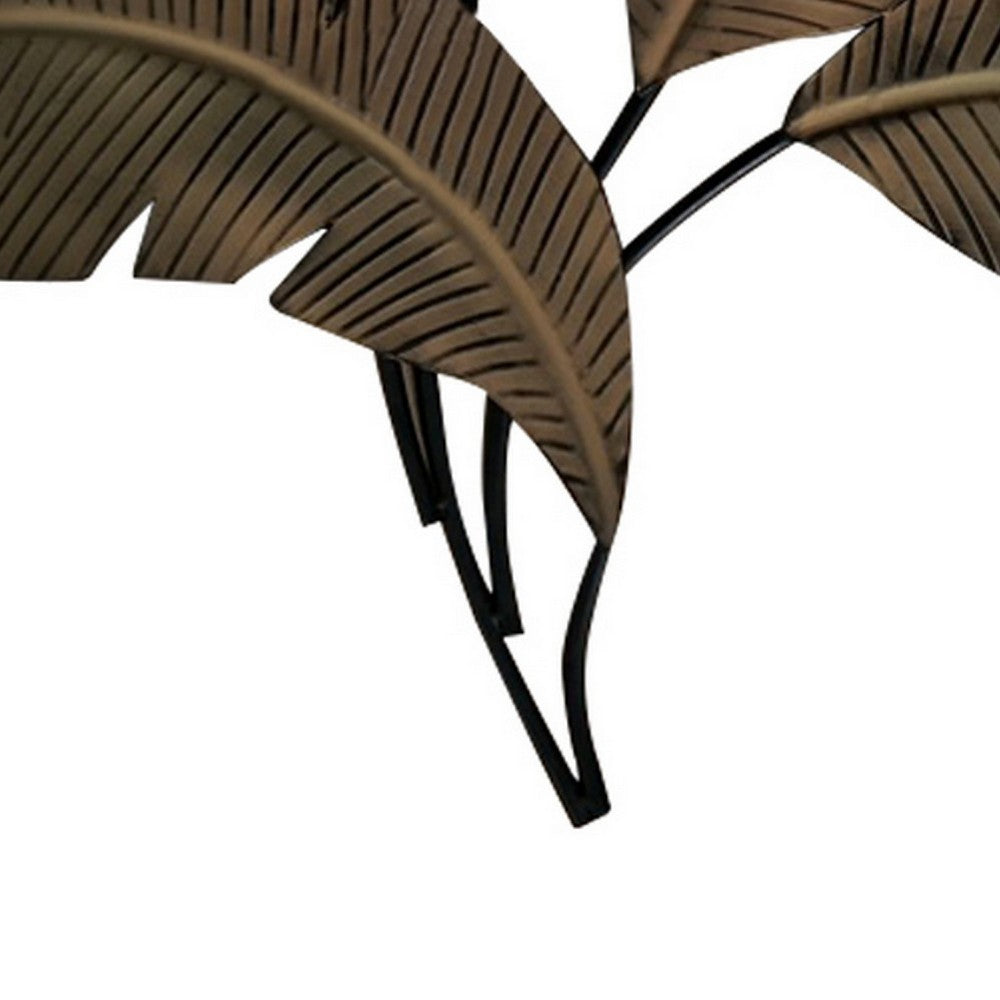 Benzara Metal Wall Decor Palm Leaf Green and Brown - BM07982