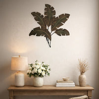 Benzara Metal Wall Decor Palm Leaf Green and Brown - BM07982