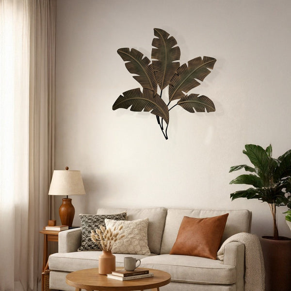 Benzara Metal Wall Decor Palm Leaf Green and Brown - BM07982