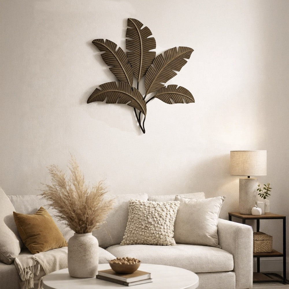 Benzara Metal Wall Decor Palm Leaf Green and Brown - BM07982