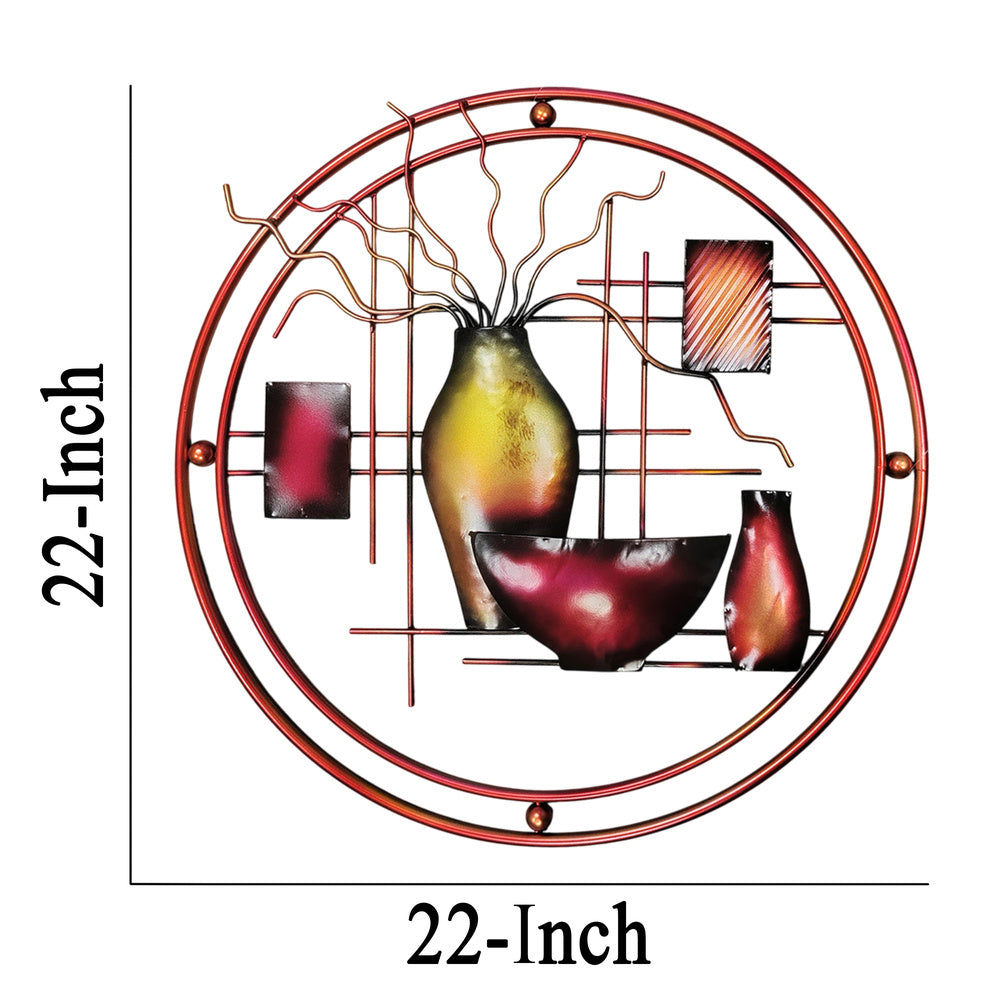 22 Inch Round Metal Wall Decor, Multicolor - BM07986