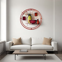 22 Inch Round Metal Wall Decor With Vase, Multicolor - BM07986