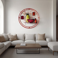 22 Inch Round Metal Wall Decor With Vase, Multicolor - BM07986