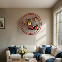 22 Inch Round Metal Wall Decor With Vase, Multicolor - BM07986