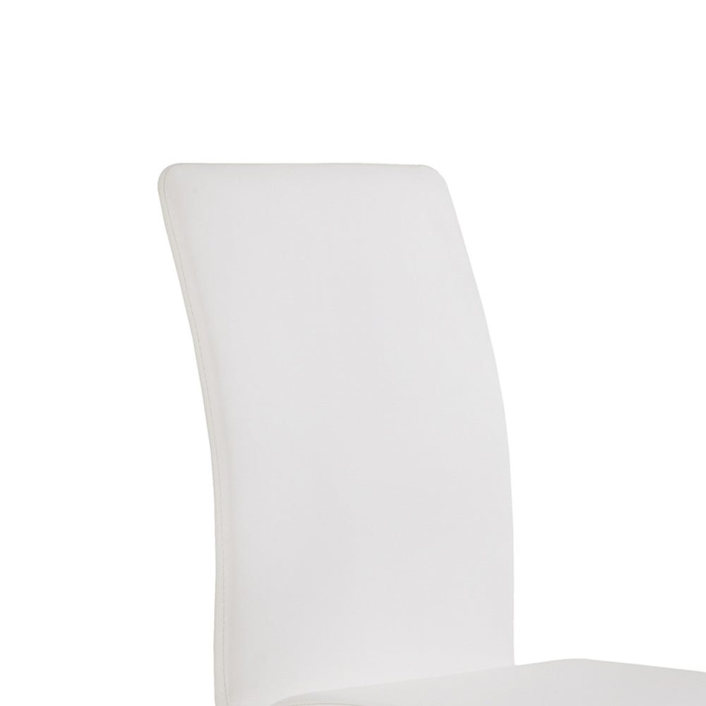 Metal Cantilever Base Leatherette Dining Chair, Set of 2, White and Silver - BM09803