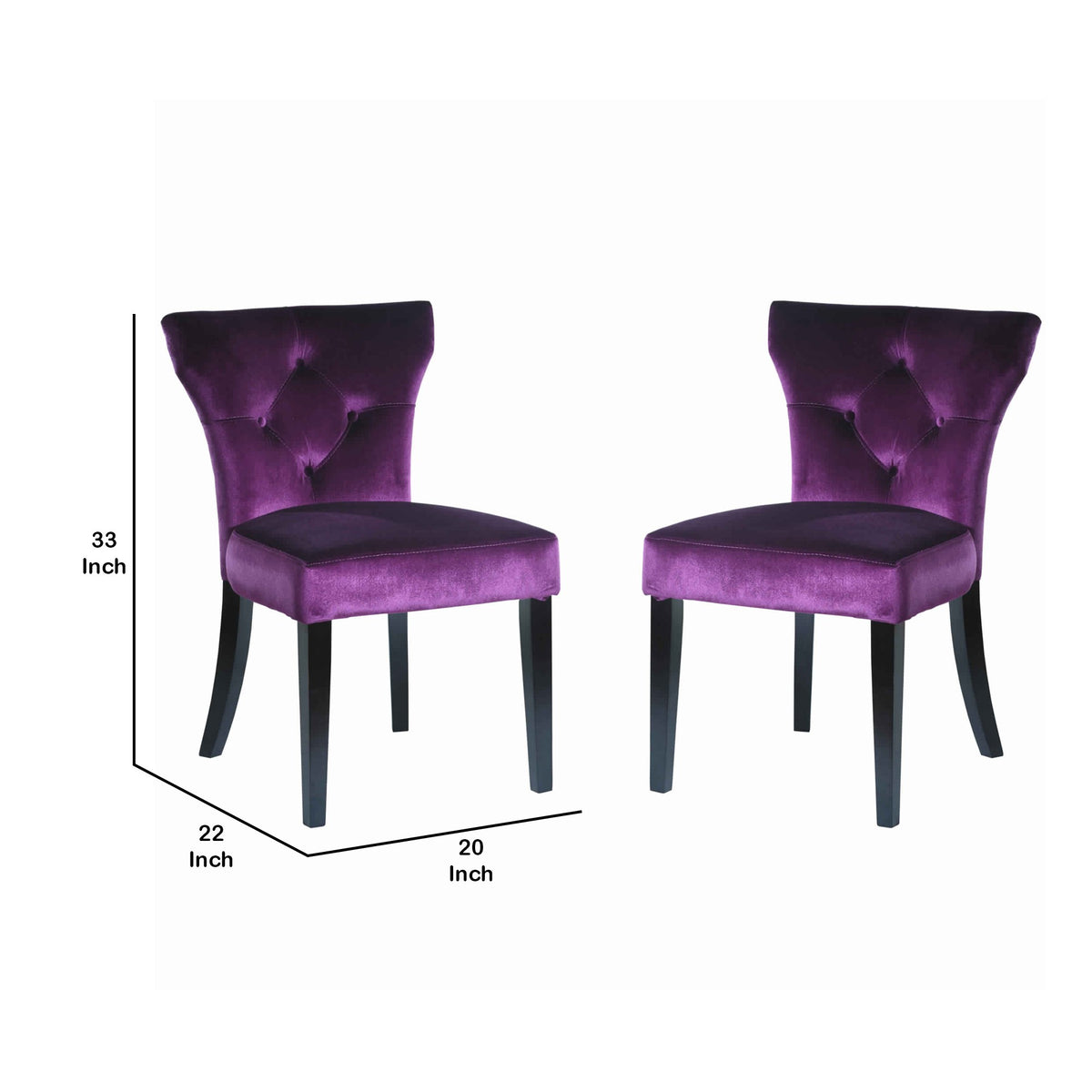 Fabric Side Chair with Button Tufted Back and Padded Seat, Set of 2, Purple - BM09918