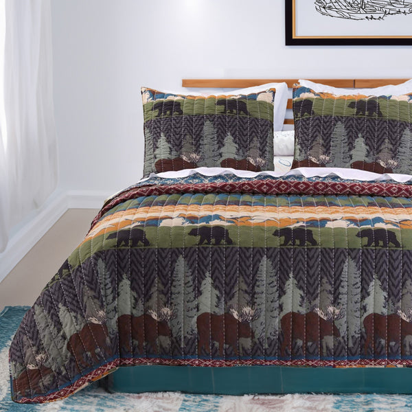 3 Piece King Size Quilt Set with Nature Inspired Print, Multicolor - BM116917