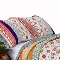 Geometric and Floral Print Twin Size Quilt Set with 1 Sham, Multicolor - BM116975