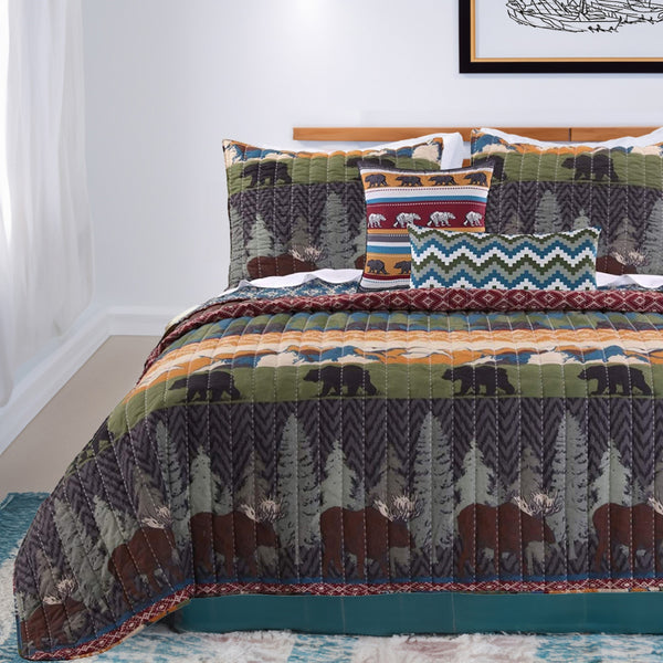 5 Piece Full Size Quilt Set with Nature Inspired Print, Multicolor - BM117683