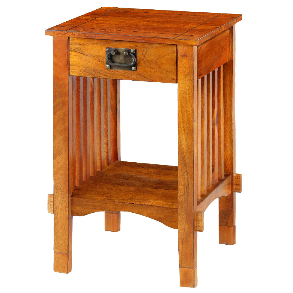 Spacious Mango Wood Nightstand with Slatted Side Panels, Brown - BM122854