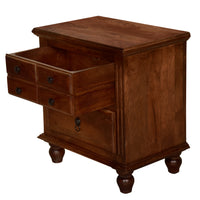 26 Inch Handcrafted Nightstand, 2 Drawers, Black Powder Coated Knobs, Walnut Brown Mango Wood - BM123138