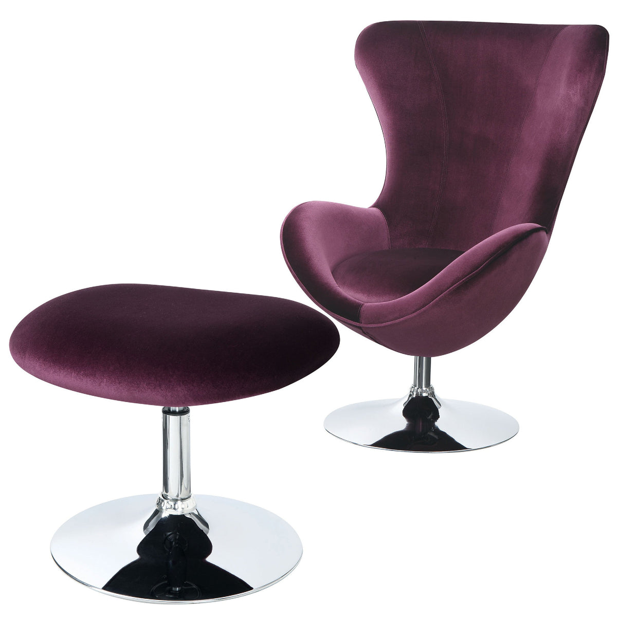 Fabric Curved Design Chair with Ottoman and Tubular Base, Set of 2, Purple - BM123251
