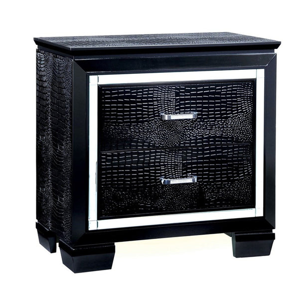 30 Inch Textured Nightstand, 2 Drawers, Mirror Trim, Black - BM123297