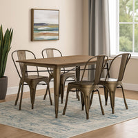 Industrial Style Rectangular Solid Wood Dining Table with Tapered Metal Legs, Brown and Gray - BM123398