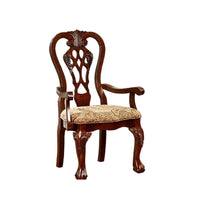 BM131208 Elana Traditional Arm Chair With Fabric, Brown Cherry Finish, Set Of 2