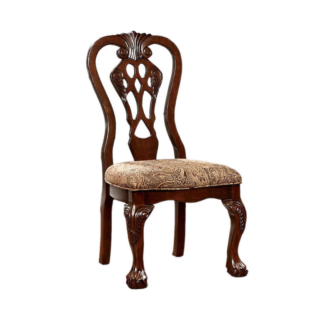 BM131209 Elana Side Chair With Fabric, Brown Cherry Finish, Set Of 2