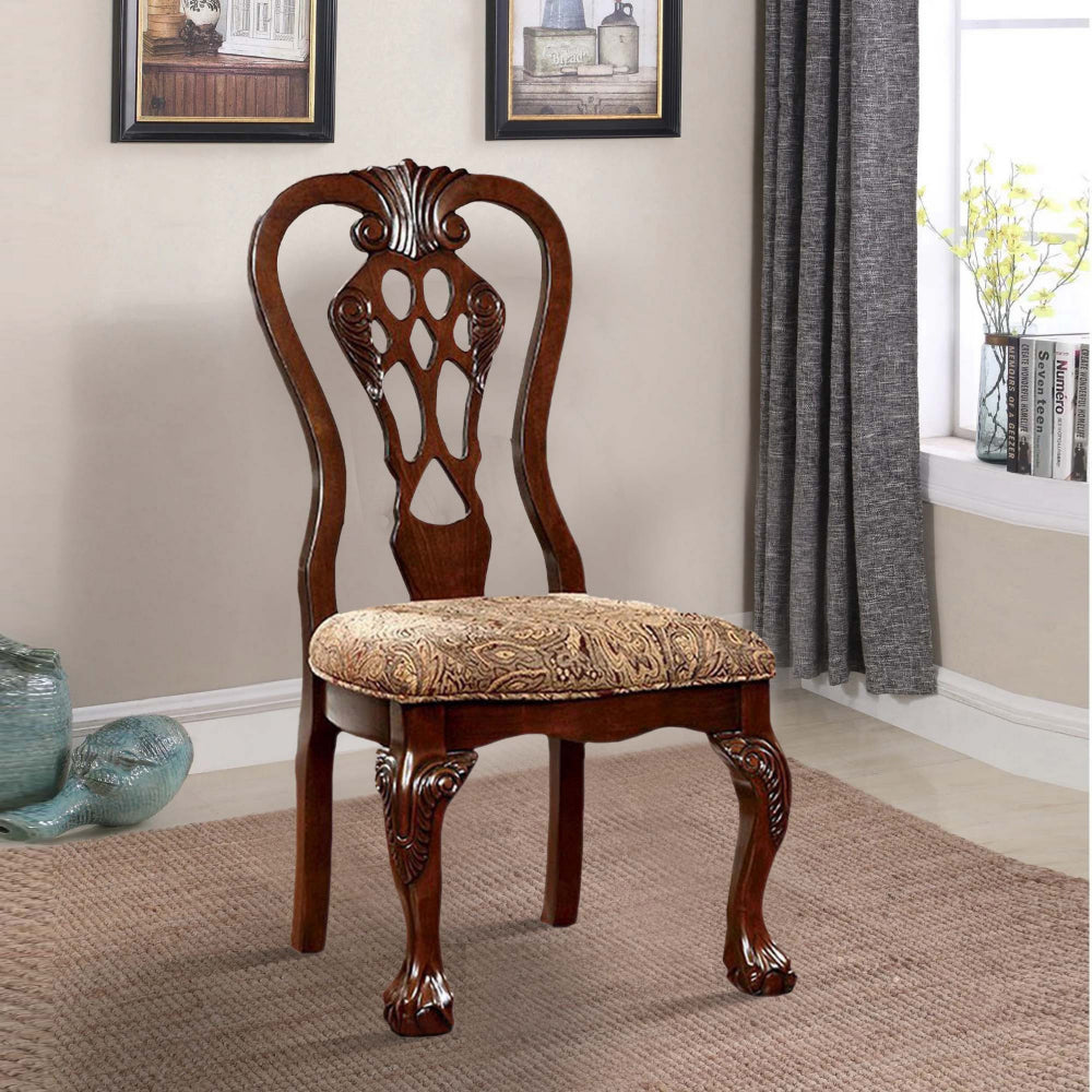 BM131209 Elana Side Chair With Fabric, Brown Cherry Finish, Set Of 2