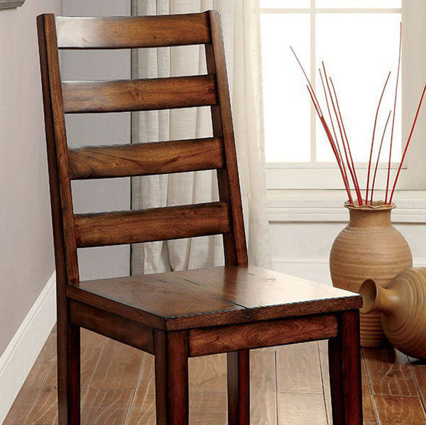 Transitional Wooden Side Chair with Ladder Style Back, Set of 2, Oak Brown - BM131304