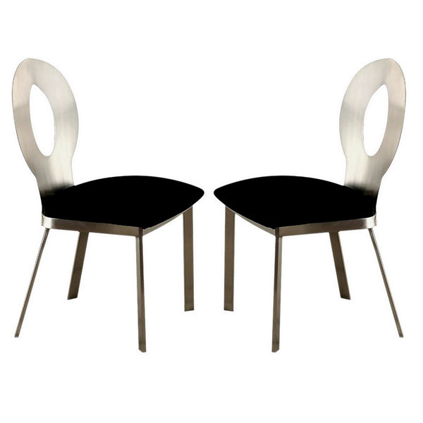 Metal Side Chair with Oval Cut Backrest, Set of 2, Silver and Black - FOA-CM3727SC-2PK