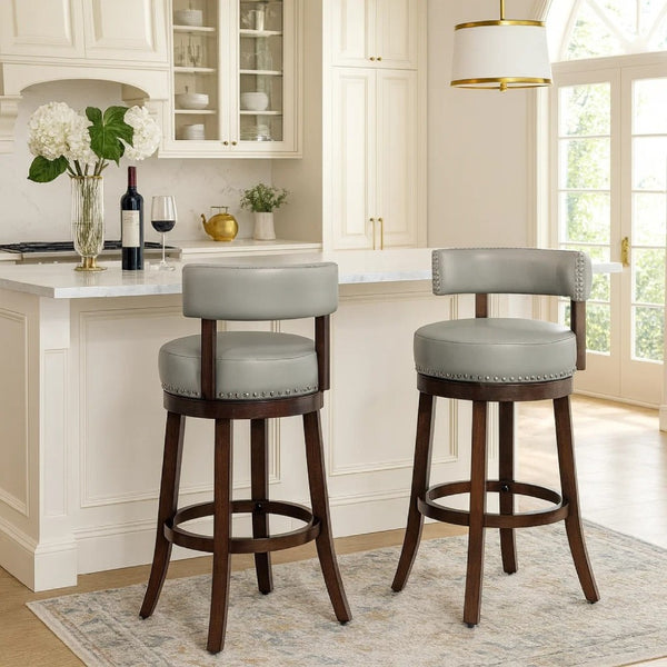 BM131359 Shirley 29" Barstool Withpu Cushion, Gray Finish, Set Of 2