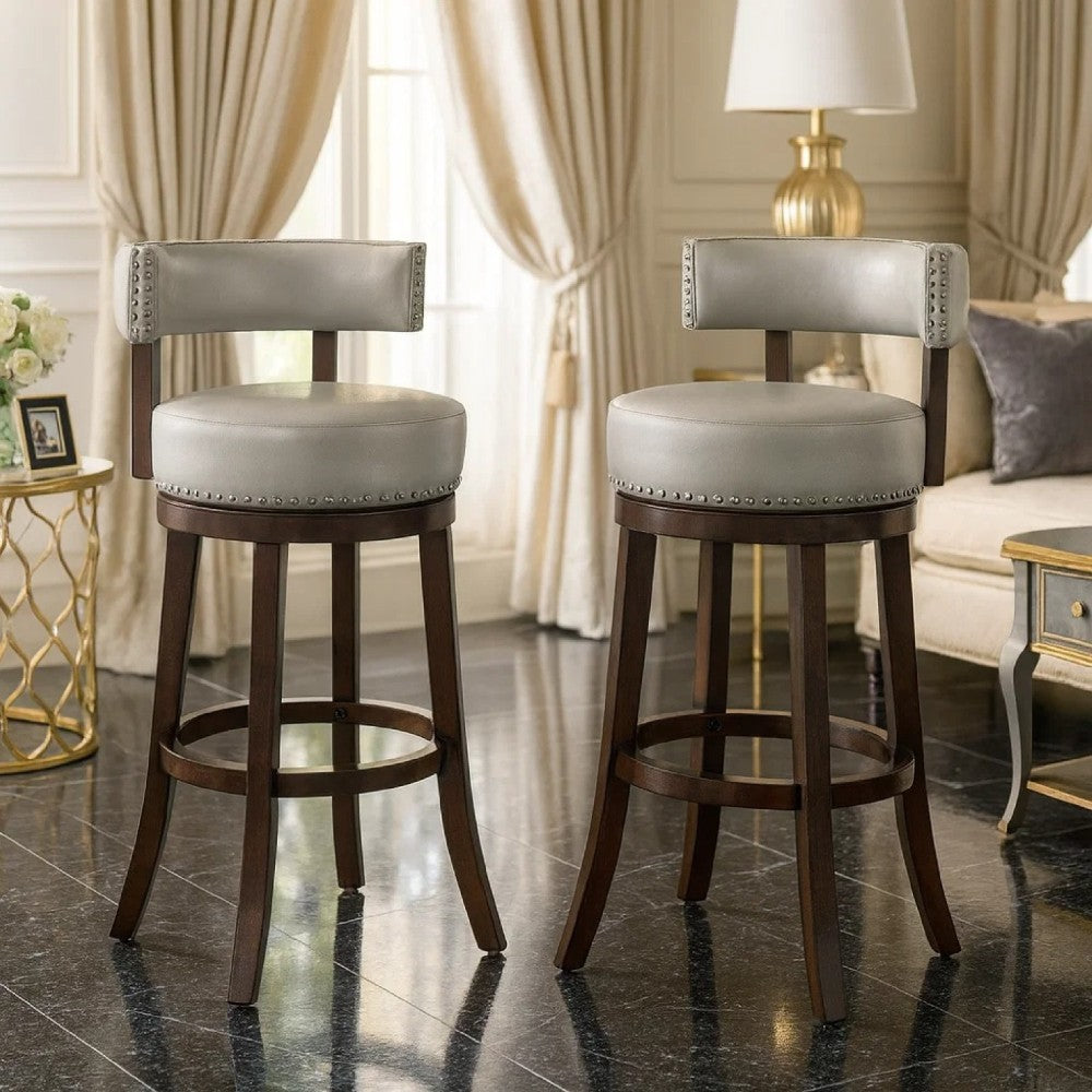 BM131359 Shirley 29" Barstool Withpu Cushion, Gray Finish, Set Of 2
