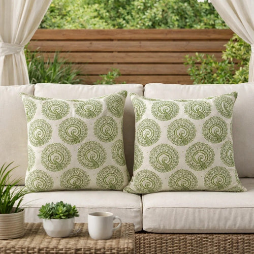 FIFI Contemporary Big Pillow With pattern Fabric, Green Finish, Set of 2 - BM131622
