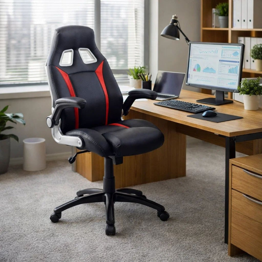 Argon Contemporary Racing Car Office Chair, Black & Red Finish - BM131850