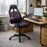 Argon Contemporary Racing Car Office Chair, Black & Red Finish - BM131850