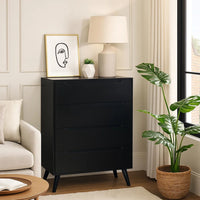 4- Drawer Wooden Chest With Round Tapered Legs, Black