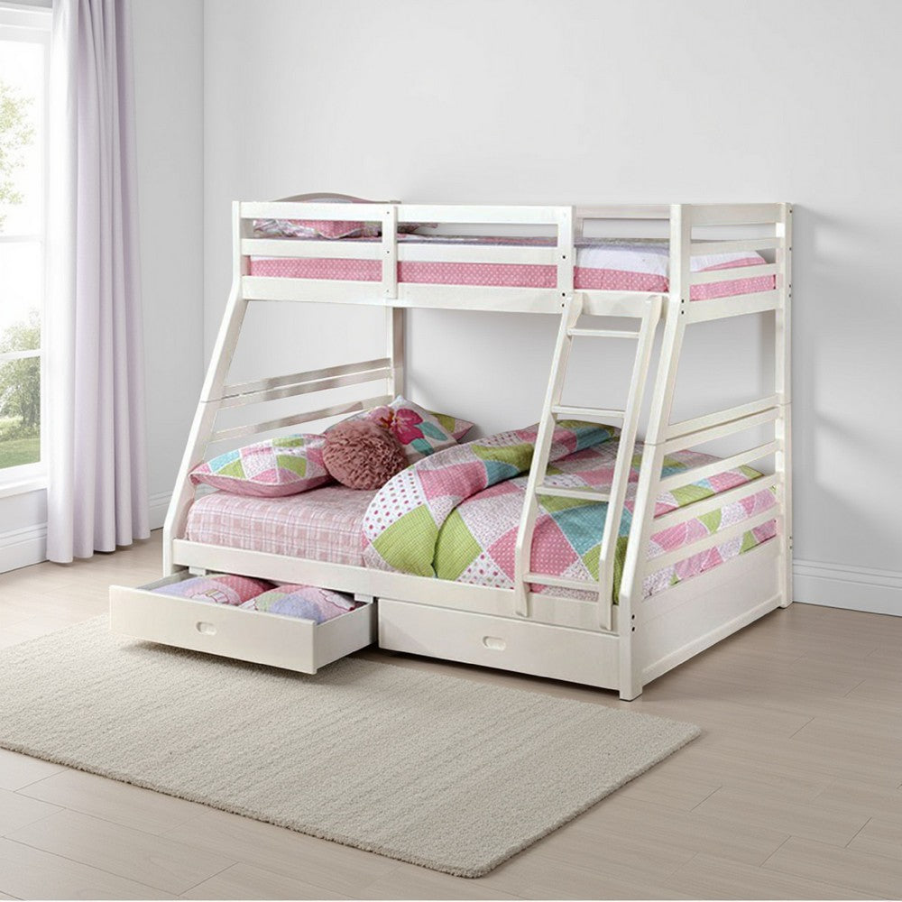 Twin Over Full Wooden Bunk Bed with Storage, White