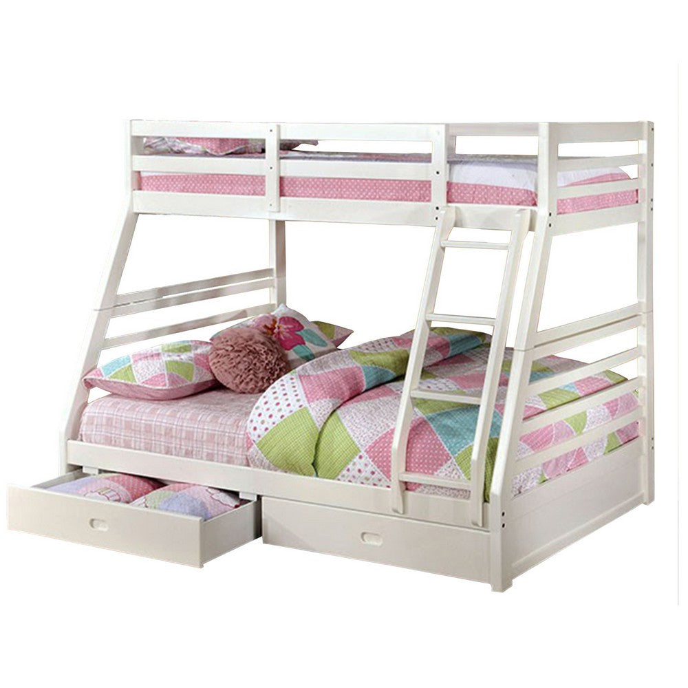 Twin Over Full Wooden Bunk Bed with Storage, White - FOA-CM-BK588WH-BED